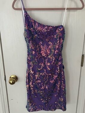 Purple Sequin Covered One-Shoulder, Strappy Backless Cocktail Dress, NWT, Small